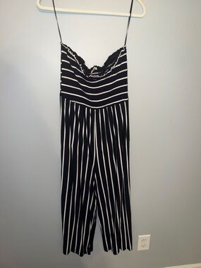 Hem & Thread Navy & White Striped Strapless Jumpsuit